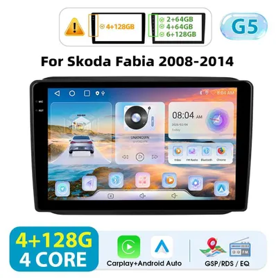Zdjęcie produktu dla Skoda Fabia 2008–2014 – radio samochodowe z systemem Android, format 2-DIN – ekran dotykowy 25,4 cm – pamięć 4 GB RAM, 128 GB ROM – Bluetooth, Wi-Fi, FM, RDS – nawigacja GPS – kolor pomarańczowy