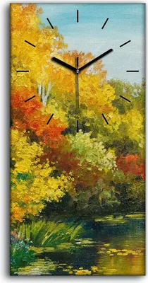 Produktbild von Leinwand Wanduhr Wandkunst Uhr 30x60 Ölgemälde Wald Fluss Bäume Himmel Kunst - schwarze Hände