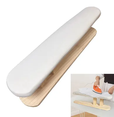 Produktbild von Bügelbrett mit Brust Ärmelpolster, Lang, mit Holzsockel, ideal für Haushalt, Schneiderarbeiten Reisen, Maße 57×16×13 cm, Weiß