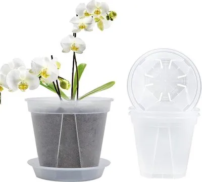 Image de Lot de 12 pots à orchidées transparents en plastique, avec trous de drainage, pour l'intérieur et l'extérieur, le balcon, le bureau
