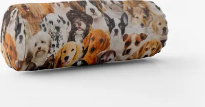 Produktbild von SCHÖNER LEBEN. Kissenhülle Hunde Welpen braun weiß schwarz Größe 15x40cm (ØxB) Nackenrolle 15x40cm (ØxB) Nackenrolle Größe