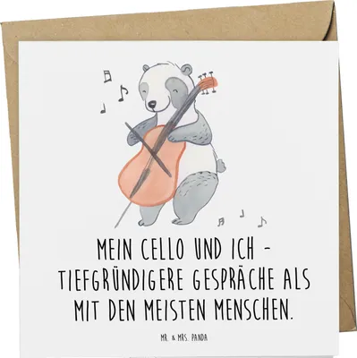 Produktbild von Mr. & Mrs. Panda Grußkarte Violoncello Gespräche - Weiß - Geschenk, doppelkarte, Lernen, Cellist, Musiker, Freund, Musik, faltkarte, Musikgenres, Instrument, anlasskarte