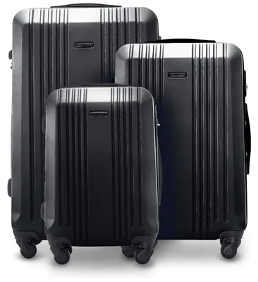 Imagen del producto de Estuche de viaje de 3 piezas - Carcasa de ABS resistente - 55x35x22, 66x42x24, 75x47x28 cm - Asa telescópica - 4 ruedas, giratorias 360° - Cerradura con combinación numérica - Gris oscuro