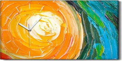 Produktbild von Küche Wohnzimmer Wand Leinwand Uhr 60x30 Kunst Abstrakte Malerei von Kreisen - weiße Hände