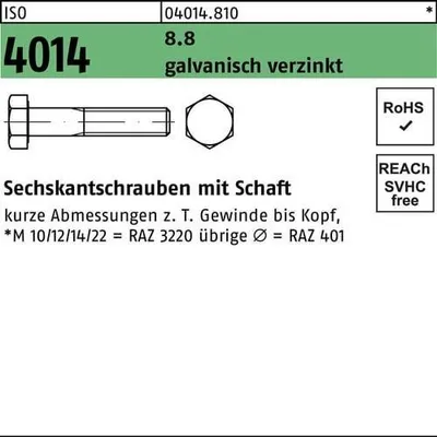 Produktbild von Sechskantschraube ISO 4014 Schaft M3x 35 8.8 galv.verz. 500 Stück