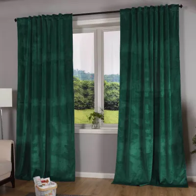 Produktbild von Verdunkelung Vorhang »Milano« Samt blickdicht Schlaufenband Tunneldurchzug Blackout Bügelband kürzbar Grün 2 Stück HxB 280x135 cm, 20357