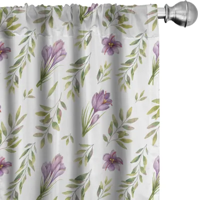 Produktbild von ABAKUHAUS Grün und Lila Vorhänge, Gardinen, Pastell tonte Aquarell-Garten-Kunst-Muster mit Blumen und Blättern, 2 Stück 75 x 175 cm, Mauve Khaki Weiß