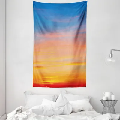 Produktbild von ABAKUHAUS Himmel Wandteppich und Tagesdecke, Majestic Drastischer Sonnenuntergang aus Weiches Mikrofaser Stoff Waschbar ohne Verblassen Digitaldruck, 140 x 230 cm, Mehrfarbig