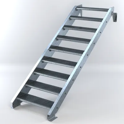 Produktbild von Stahltreppe 9 Stufen bis Höhe 180 cm, Laufbreite : 80 cm kein Geländer ST 2 (31 / 31 mm gezackt)