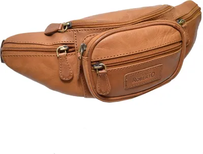 Produktbild von Echt Leder Designer Bauchtasche Gürteltasche Glattleder 6 Reißverschlusstaschen