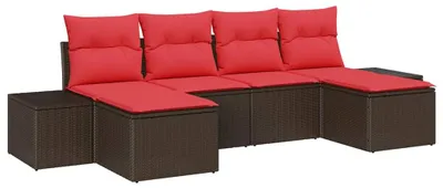 Image de Ensemble de canapés de jardin vidaXL avec coussins, 6 pièces, en polyrotin marron