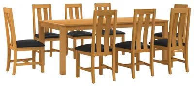 Image de Ensemble de salle à manger vidaXL, 9 pièces, noir, bois massif chêne