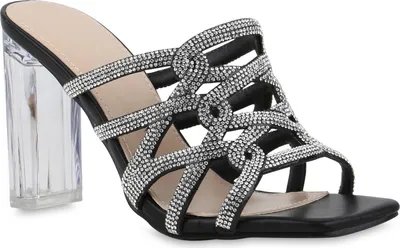 Produktbild von VAN HILL Damen Pantoletten Sandaletten Strass Party Cut-Outs Schuhe 841642, Farbe: Schwarz, Größe: 38