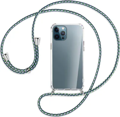 Produktbild von Handykette Backcover-Schutzhülle mit Band (Metall silberfarben) für Apple iPhone 12 Pro Max - grün/blau/weiß