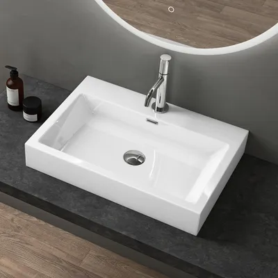 Image de doporro Vasque à Poser 60cm Lavabo Suspendu Blanc Colossum06 Fonte Minérale Solid Surface 60x42x10cm