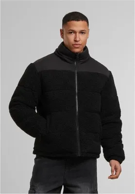 Productafbeelding van Herrenjacke Urban Classics Fabric Mix Teddy Puffer Jacket, zwart - maat L