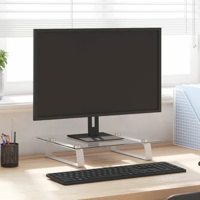 Obrázek produktu pro Stojan na monitor bílý 40x35x8 cm z tvrzeného skla a kovu