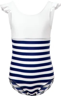 Image de Maillot de bain une pièce pour fille, séchage rapide, protection UV 50, MS10-443 (blanc/bleu marine/rayures, 122)