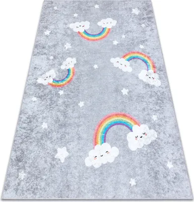 Produktbild von JUNIOR 52063.801 Regenbogen, Wolken für Kinder Anti-Rutsch - grau Grau 160x220 cm