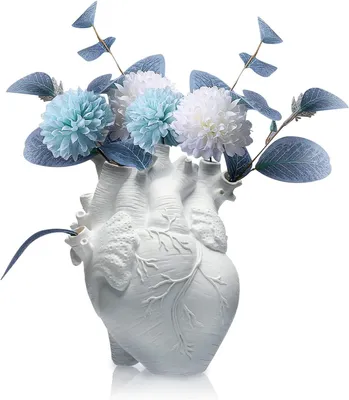 Herzförmige Harz-Vase, Weiß, 21x15x10,5 cm, für Trockenblumen