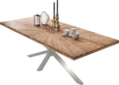 Produktbild von TPFLiving Tisch 200x100 cm Platte Teak, Gestell Metall Platte natur, Gestell antiksilbern