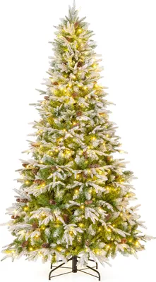 Produktbild von COSTWAY Künstlicher Weihnachtsbaum 225cm, Tannenbaum mit Schnee, 470 warmweißen LEDs & 81 Tannenzapfen, Christbaum, Kunstbaum Weihnachten