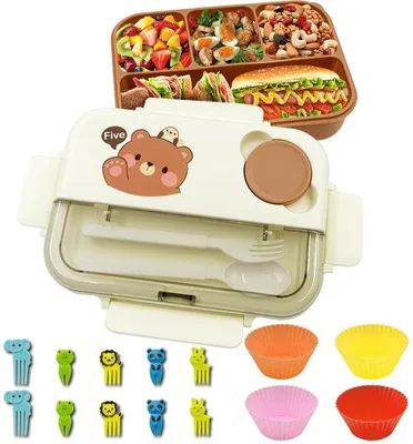 Image de Boîte à lunch bento en plastique à quatre compartiments pour enfants et adultes