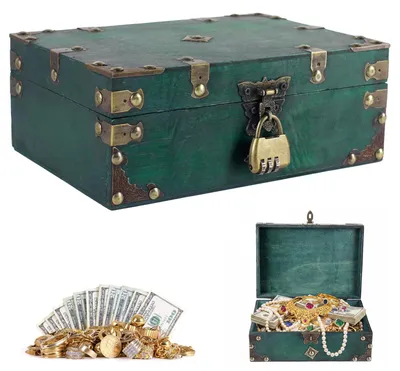 Productafbeelding van Vintage Houten Schatkist met Cijferslot, 24 x 17 x 10 cm