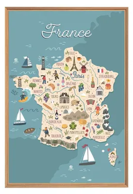 Image de Tableau mural encadré illustration France 65x97 cm, Tableau mural moderne pour décoration intérieure