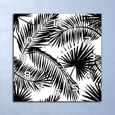 Produktbild von Deko Glasuhr Wanduhr 30x30 Palm blatt kunst Quarz Küchenuhr Bürouhr