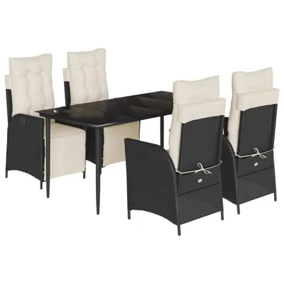 Obrázok produktu pre vidaXL 5-dielny záhradný jedálenský set s vankúšmi Black Poly Rattan