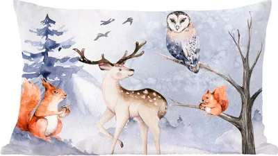 Produktbild von MuchoWow® Zierkissen Sofakissen Wohnzimmer Dekokissen 50x30 cm Winter - Schnee - Hirsche - Wohnzimmerdekoration - Polster mit Photo