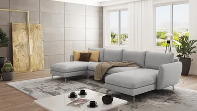 Produktbild von S-STYLE MÖBEL - Frema Wohnlandschaft mit Silber Metall Füßen aus Silber Luxusmicrofaser, B/T/H: 336 cm/ 200 cm/ 87 cm