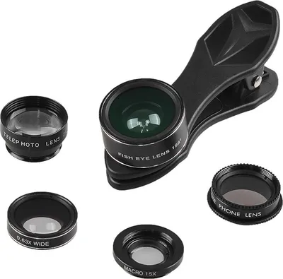 Immagine prodotto di APEXEL APL-DG5H Set di obiettivi 5 in 1 per cellulari, fisheye 198°, grandangolo 0,63x, macro 15x, telescopio 2x, obiettivi CPL per iPhone, Samsung, Huawei, Xiaomi, smartphone