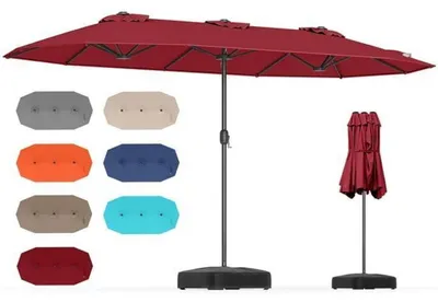 Immagine prodotto di Ombrellone da esterno, modello a manovella, dimensioni 400 x 200 cm, colore bordeaux, protezione UV 30+