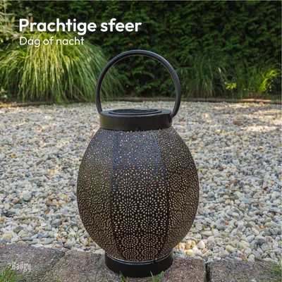 Immagine prodotto di Lanterna solare Gadgy Gadgy a forma di fiore - Illuminazione da giardino a energia solare - Illuminazione esterna a LED con sensore giorno/notte - Lampada da tavolo - Lampada a sospensione - Lanterna da giardino - 24 x Ø 18,5 cm - Nero - Metallo