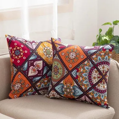 Obrázok produktu pre Uniqoos® sady dvoch obliečok na vankúše, 80 x 80 cm, 100% bavlna, zapínanie na zips, veľmi jemné a hypoalergénne, farebný dizajn v bohémskom štýle s motívom paisley