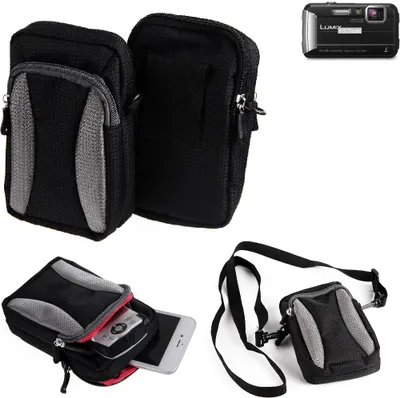 Produktbild von K-S-Trade Fototasche kompatibel mit Panasonic Lumix DMC-FT30 Gürtel-Tasche Holster Umhänge Tasche Kameratasche, schwarz-grau Brust-Beutel