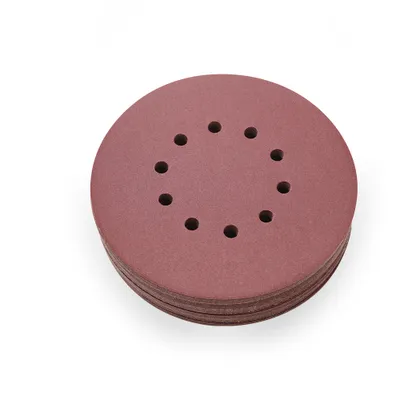 Produktbild von Woltersberger® 50 Stück Schleifscheiben Ø 225mm | Körnung P60 | 10 Loch in rot | Schleifpapier Trockenbauschleifer Langhalsschleifer Schleifgiraffe