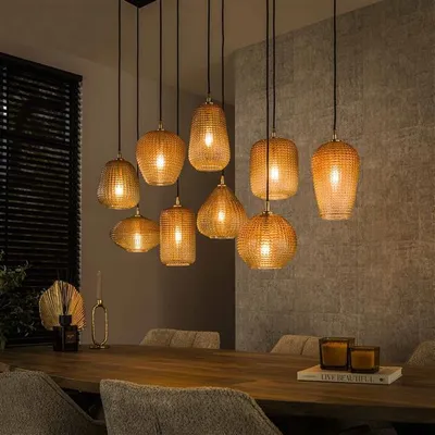 Produktbild von Hoyz-Kollektion – Hängelampe mit 5+4-Punkt-Muster – bernsteinfarbenes Glas