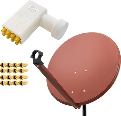 Produktbild von PremiumX SAT Anlage 80cm Antenne Ziegelrot Octo LNB 16x F-Stecker
