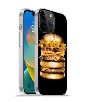 Produktbild von MuchoWow® Handyhülle Schutzhülle Hülle für Apple iPhone 14 Pro - Softcase Goldener Hamburger auf schwarzem Hintergrund. Silikon Softcase Handy Hülle - Umschlag