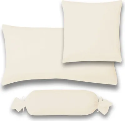 Three pillows of different shapes and sizes are arranged on a white background.