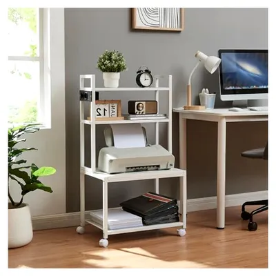 Produktbild von Rollwagen Druckertisch Svanaldsvipp mit 2 Steckdosen 100 x 55 x 38 cm Beistelltisch mit Rollen und Metallgestell in Weiß