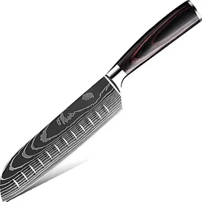 Obrázek produktu pro Kuchyňský nůž Blade - Santoku s damaškovým vzorem a barevnou rukojetí KP38108