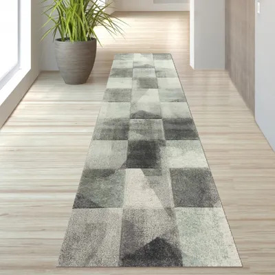 Produktbild von Teppich Karomuster in grau grün anthrazit Größe - 80 x 300 cm