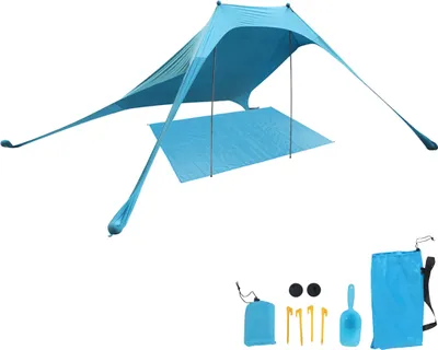 Produktbild von Relaxdays Sonnensegel Strand, 200 x 210 cm, UV-Schutz 50+, 2-4 Personen, Tragetasche, Liegedecke, Strand, Park, blau