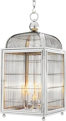 Produktbild von Casa Padrino Designer Hängeleuchte / Laterne Silber 38 x 38 x H. 81 cm - Luxus Hängelampe