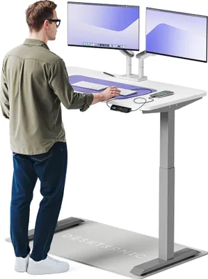 Image de Desktronic HomeOne Bureau électrique réglable en hauteur 120x60cm gris/blanc avec fonction mémoire, technologie anti-collision, ports de charge USB-A et USB-C