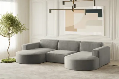 Produktbild von Wohnlandschaft U-Form Sofa PALMA in Stoff Noel Grau